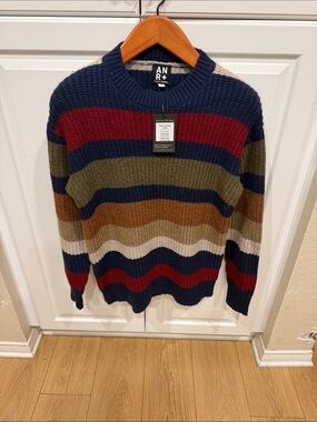 Alp N Rock Men’s Striped Crewneck Sweater - Navy, Red, Olive, Tan, Cream